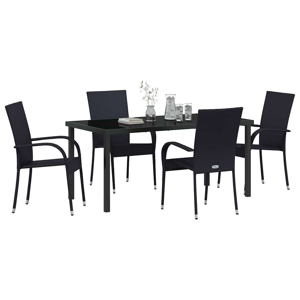 Set da Pranzo per Giardino 5 pcs Nero Poly Rattan - homemem39