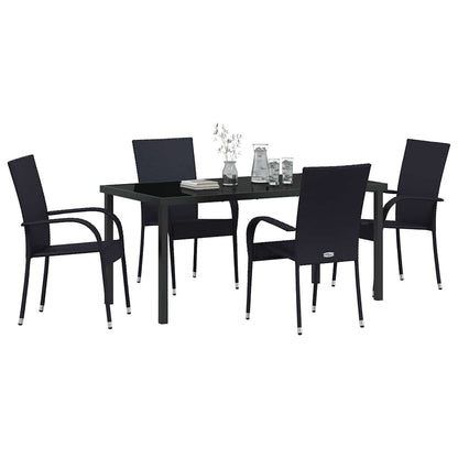 Set da Pranzo per Giardino 5 pcs Nero Poly Rattan - homemem39