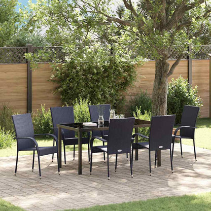Set da Pranzo per Giardino 7 pcs Nero Poly Rattan - homemem39