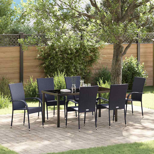 Set da Pranzo per Giardino 7 pcs Nero Poly Rattan - homemem39