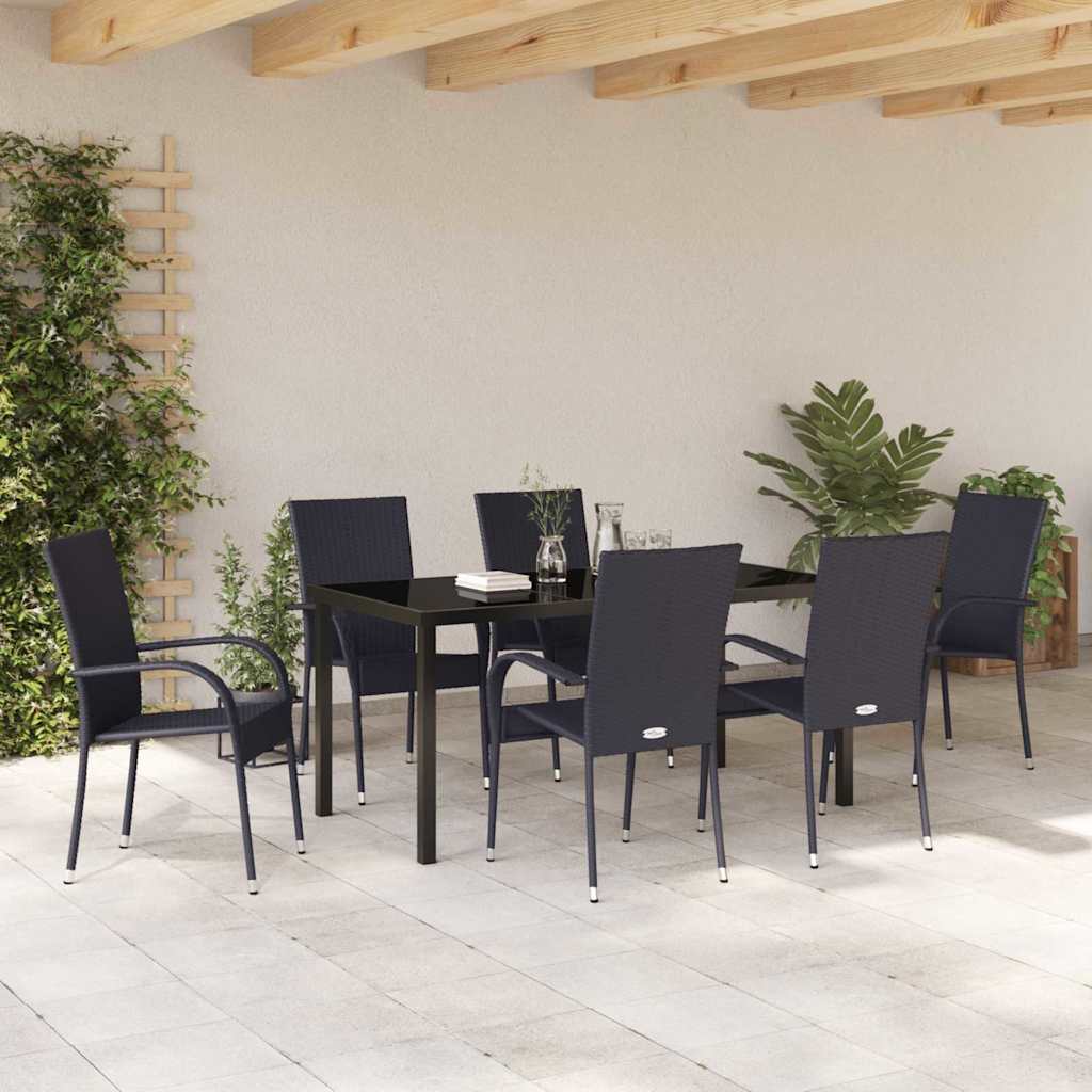 Set da Pranzo per Giardino 7 pcs Nero Poly Rattan - homemem39
