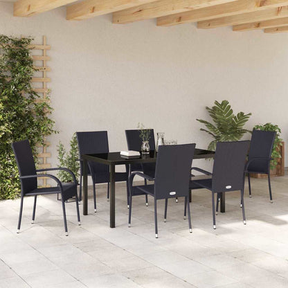 Set da Pranzo per Giardino 7 pcs Nero Poly Rattan - homemem39