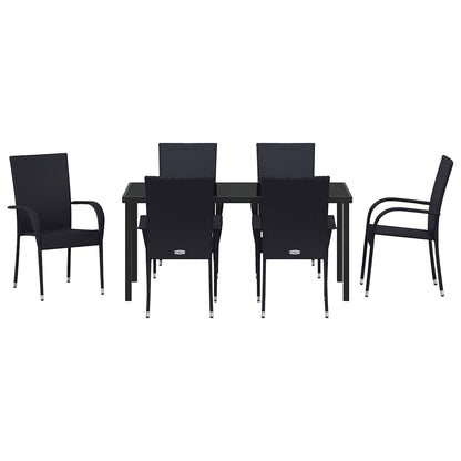Set da Pranzo per Giardino 7 pcs Nero Poly Rattan - homemem39