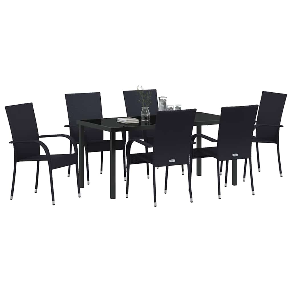 Set da Pranzo per Giardino 7 pcs Nero Poly Rattan - homemem39