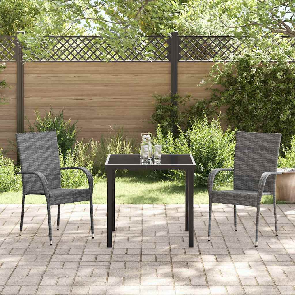 Set da Pranzo per Giardino 3 pcs Grigio Poly Rattan - homemem39