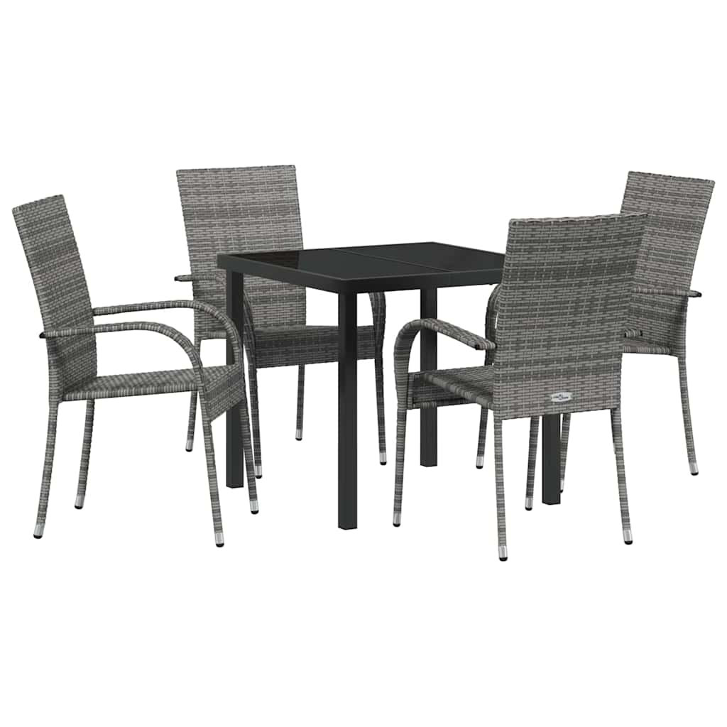 Set da Pranzo per Giardino 5 pcs Grigio Poly Rattan - homemem39