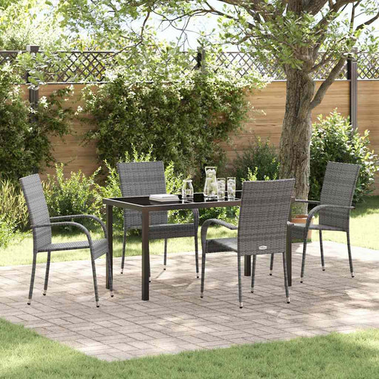 Set da Pranzo per Giardino 5 pcs Grigio Poly Rattan - homemem39