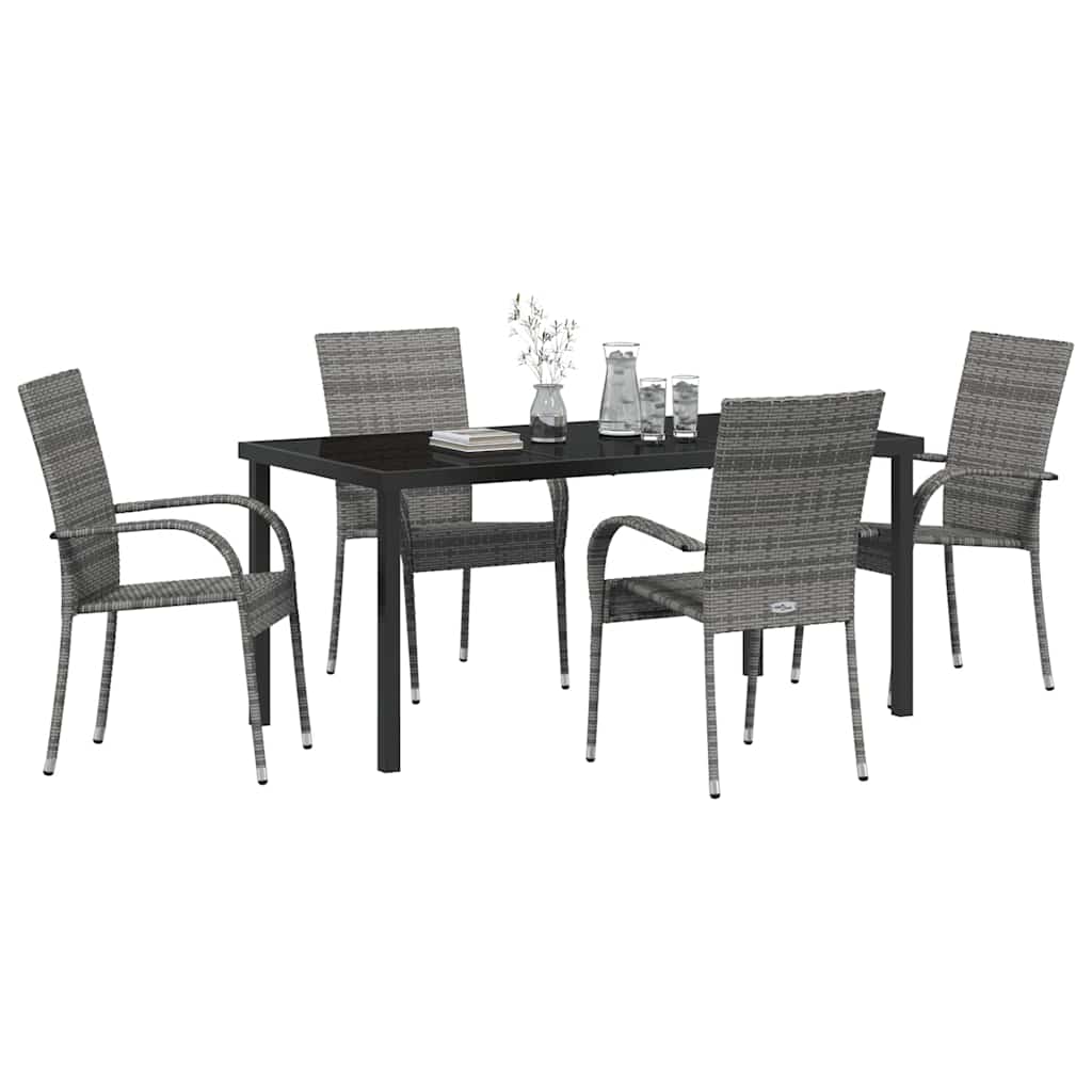 Set da Pranzo per Giardino 5 pcs Grigio Poly Rattan - homemem39