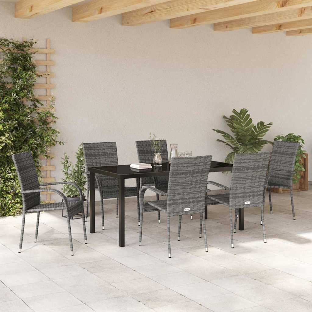Set da Pranzo per Giardino 7 pcs Grigio Poly Rattan - homemem39
