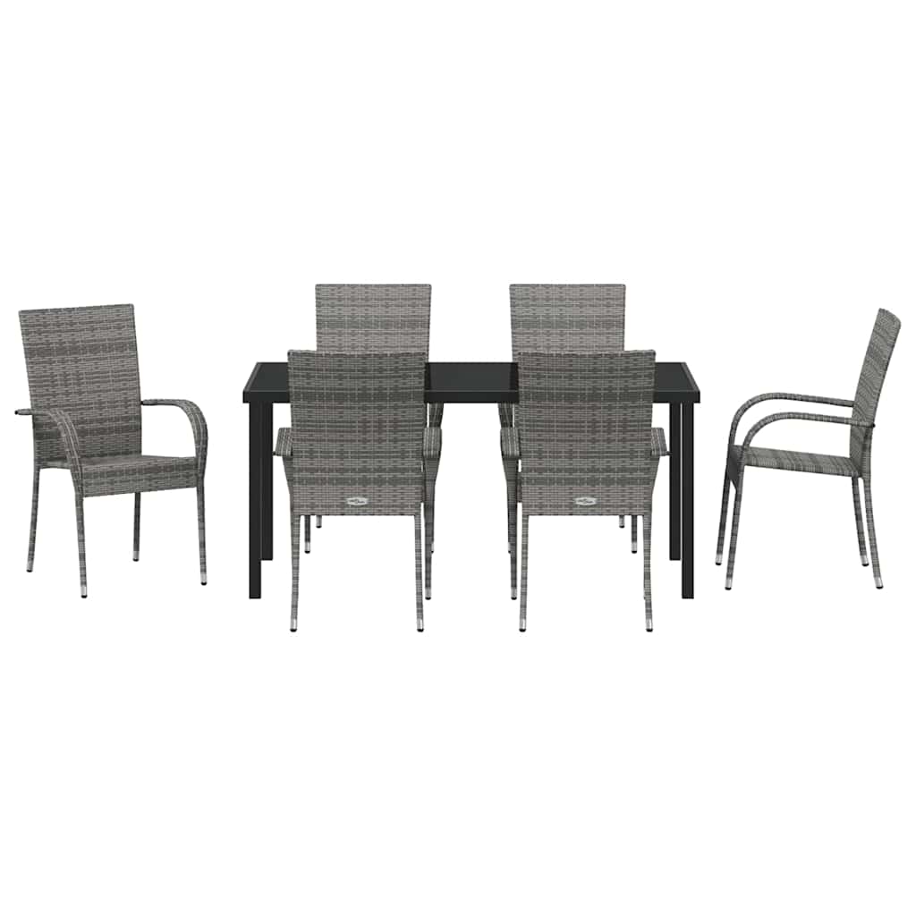 Set da Pranzo per Giardino 7 pcs Grigio Poly Rattan - homemem39