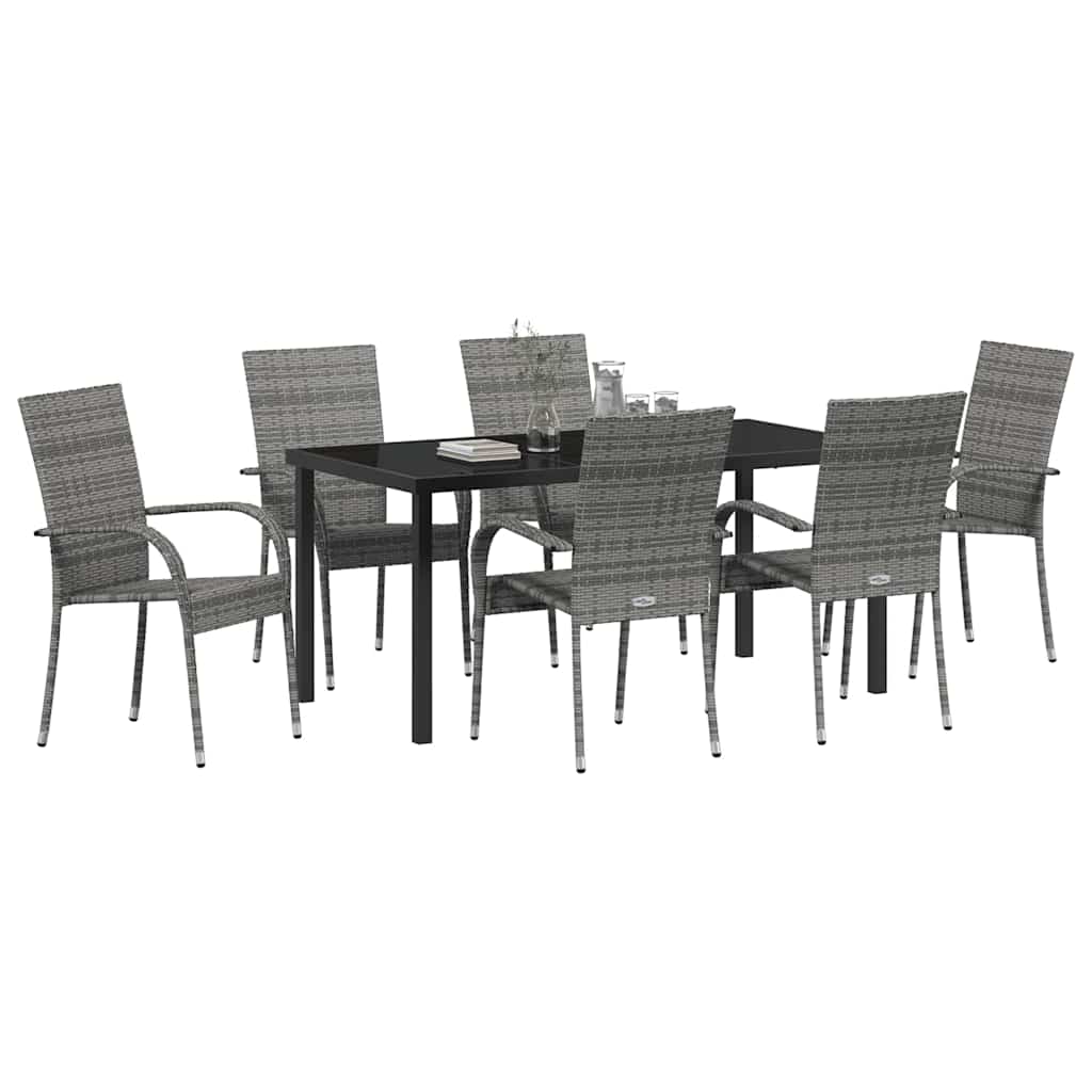Set da Pranzo per Giardino 7 pcs Grigio Poly Rattan - homemem39