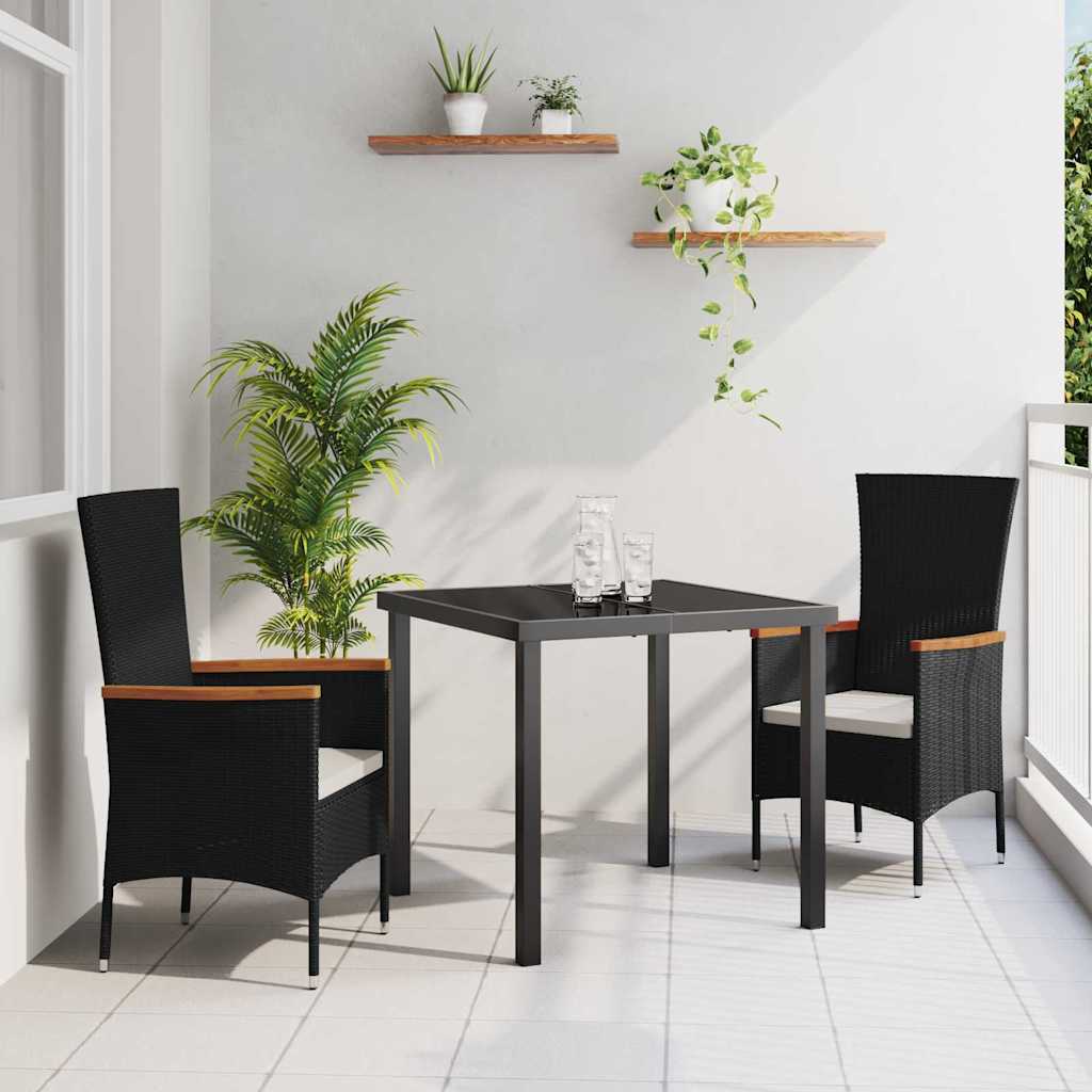 Set da Pranzo per Giardino con cuscino 3 pcs Nero Poly Rattan - homemem39