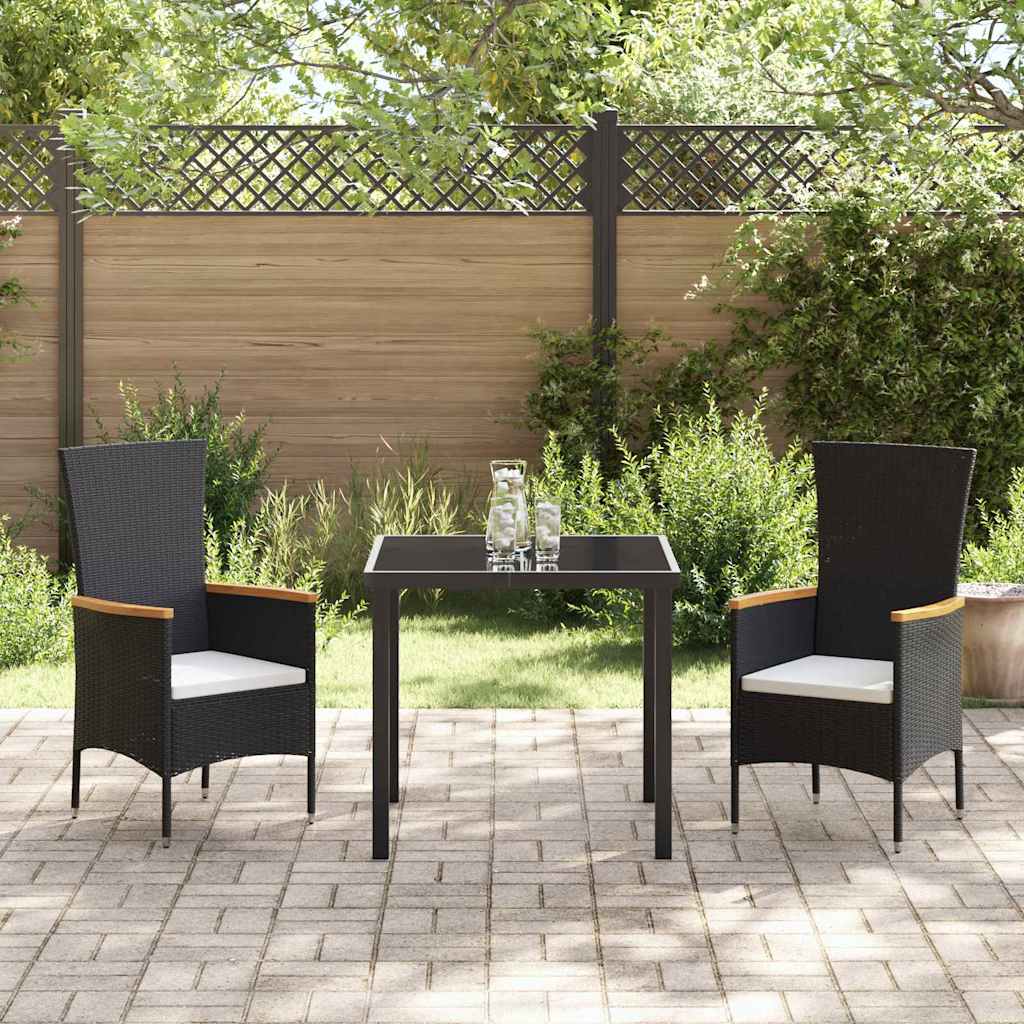 Set da Pranzo per Giardino con cuscino 3 pcs Nero Poly Rattan - homemem39