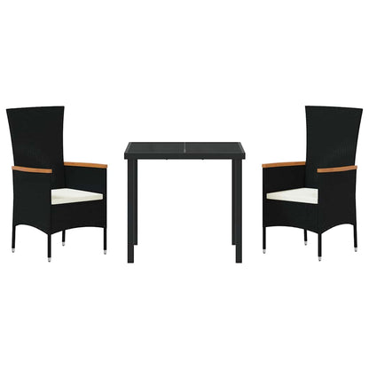 Set da Pranzo per Giardino con cuscino 3 pcs Nero Poly Rattan - homemem39