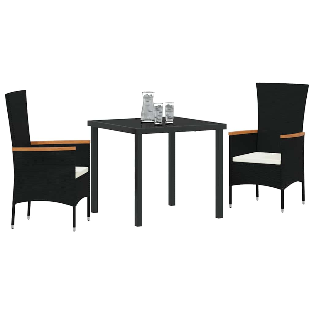 Set da Pranzo per Giardino con cuscino 3 pcs Nero Poly Rattan - homemem39