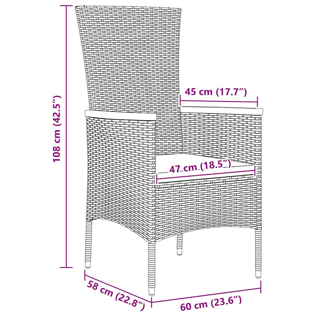 Set da Pranzo per Giardino con cuscino 3 pcs Nero Poly Rattan - homemem39