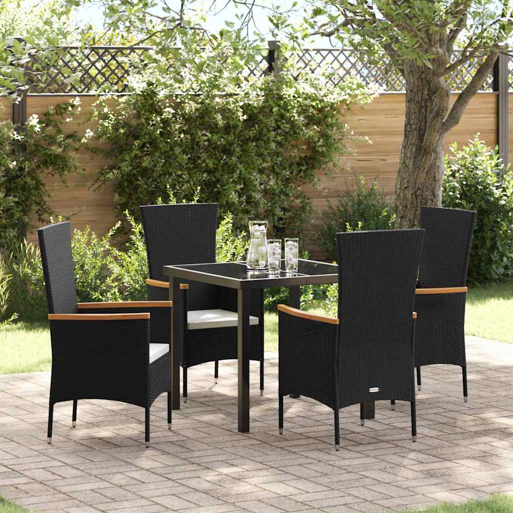 Set da Pranzo per Giardino con cuscino 5 pcs Nero Poly Rattan - homemem39
