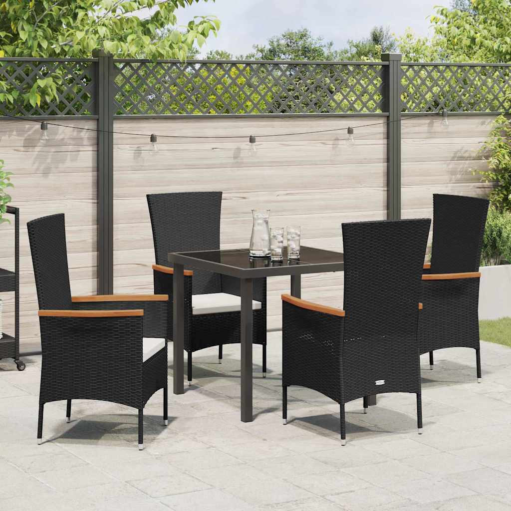 Set da Pranzo per Giardino con cuscino 5 pcs Nero Poly Rattan - homemem39