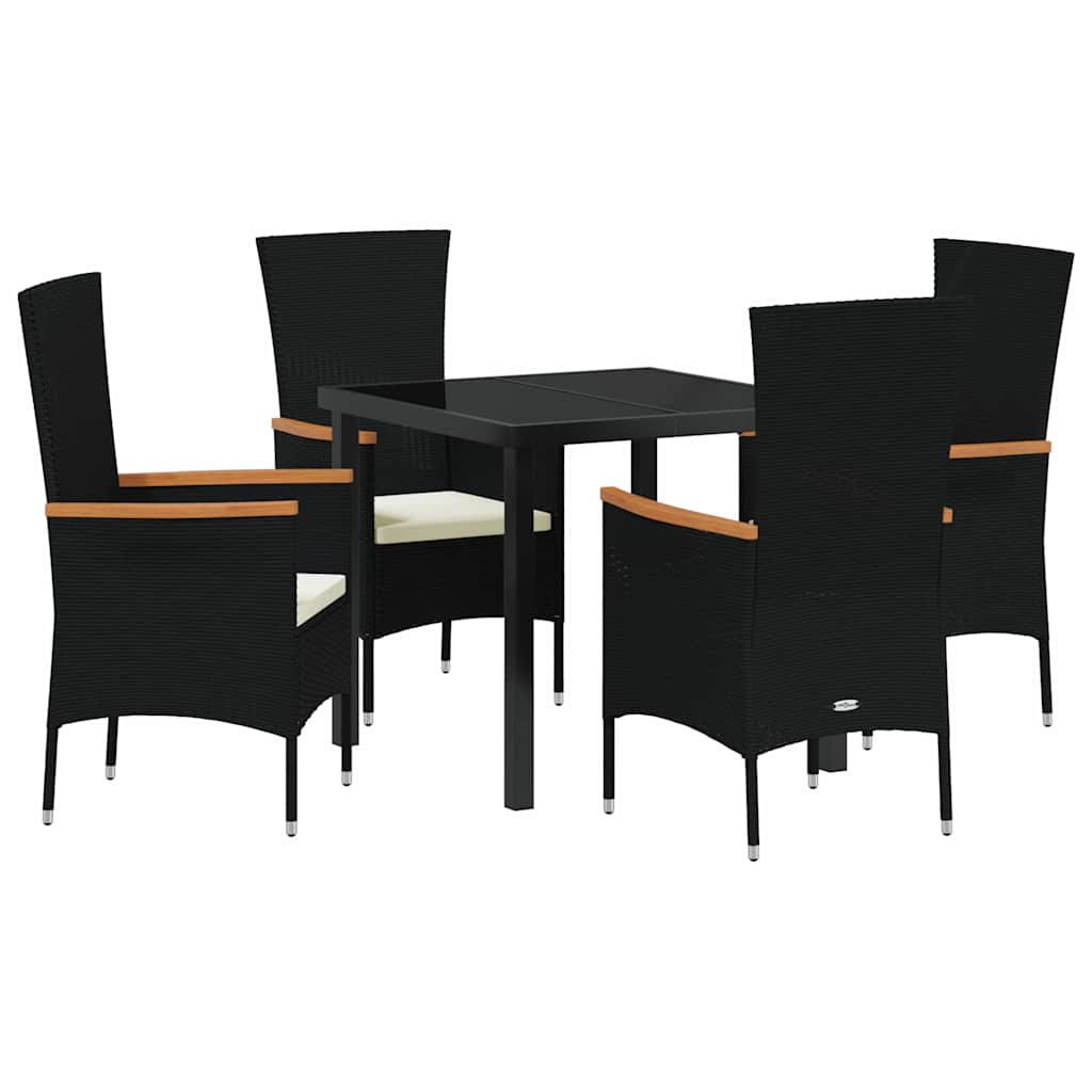 Set da Pranzo per Giardino con cuscino 5 pcs Nero Poly Rattan - homemem39