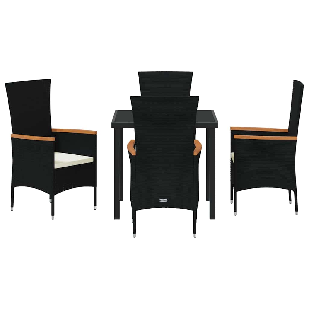 Set da Pranzo per Giardino con cuscino 5 pcs Nero Poly Rattan - homemem39
