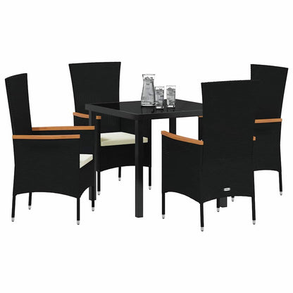 Set da Pranzo per Giardino con cuscino 5 pcs Nero Poly Rattan - homemem39