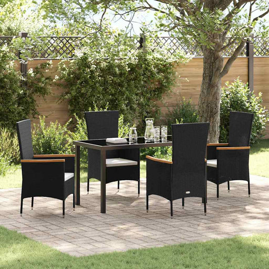 Set da Pranzo per Giardino con cuscino 5 pcs Nero Poly Rattan - homemem39