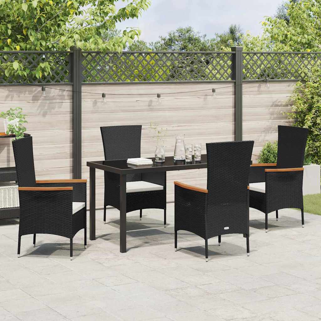 Set da Pranzo per Giardino con cuscino 5 pcs Nero Poly Rattan - homemem39