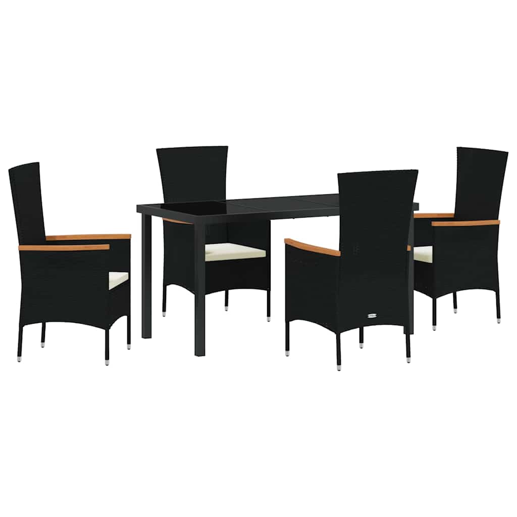 Set da Pranzo per Giardino con cuscino 5 pcs Nero Poly Rattan - homemem39