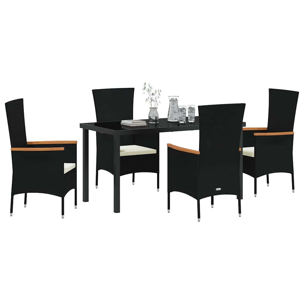 Set da Pranzo per Giardino con cuscino 5 pcs Nero Poly Rattan - homemem39