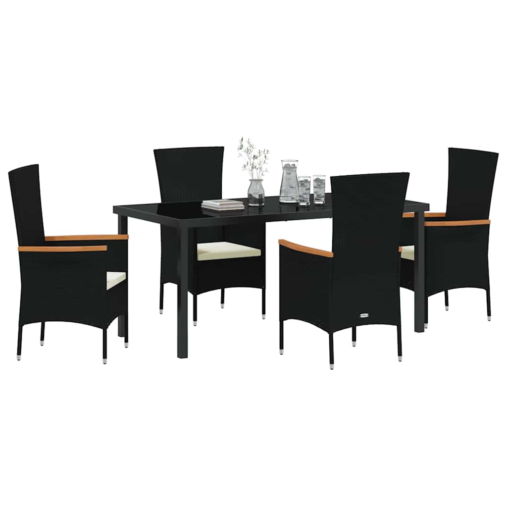 Set da Pranzo per Giardino con cuscino 5 pcs Nero Poly Rattan - homemem39