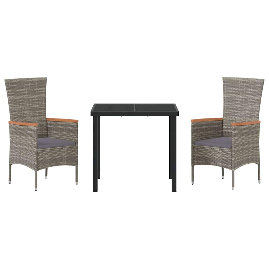 Set da Pranzo per Giardino con cuscino 3 pcs Grigio Poly Rattan - homemem39