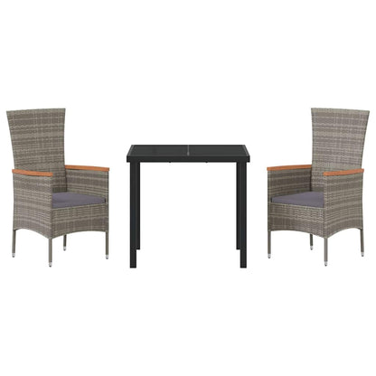 Set da Pranzo per Giardino con cuscino 3 pcs Grigio Poly Rattan - homemem39