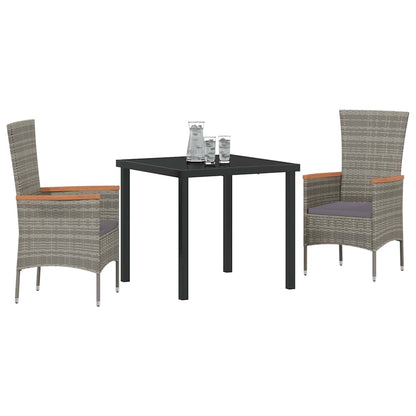 Set da Pranzo per Giardino con cuscino 3 pcs Grigio Poly Rattan - homemem39