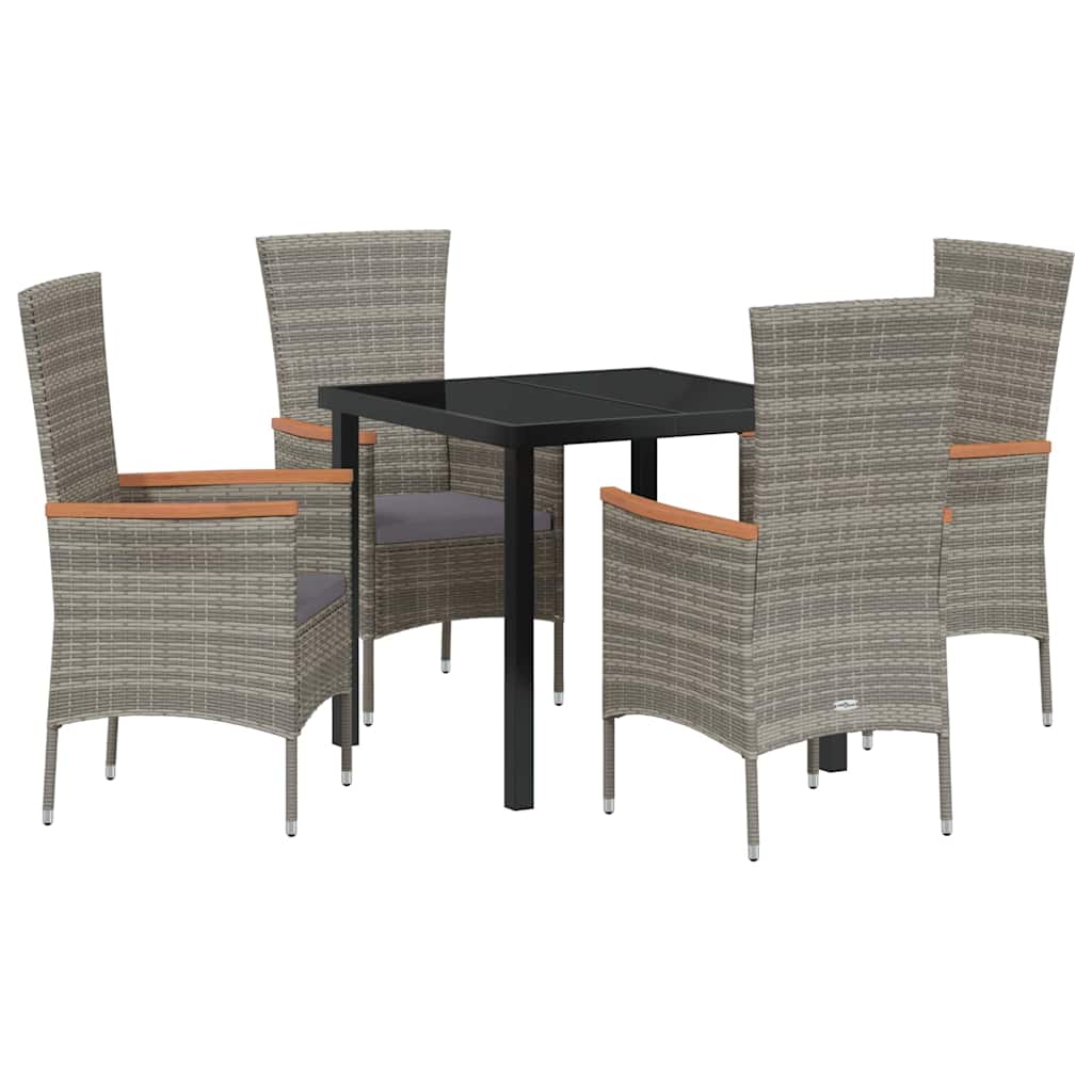 Set da Pranzo per Giardino con cuscino 5 pcs Grigio Poly Rattan - homemem39
