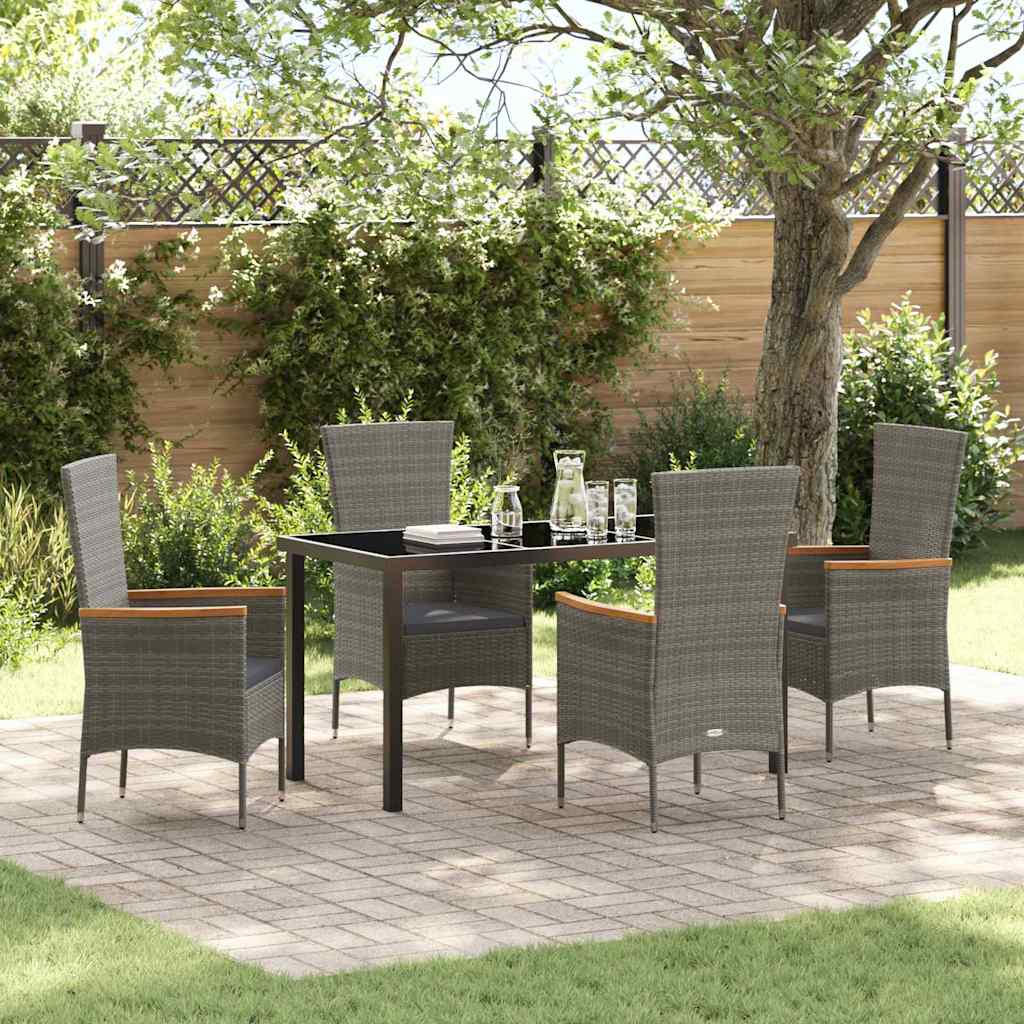 Set da Pranzo per Giardino con cuscino 5 pcs Grigio Poly Rattan - homemem39