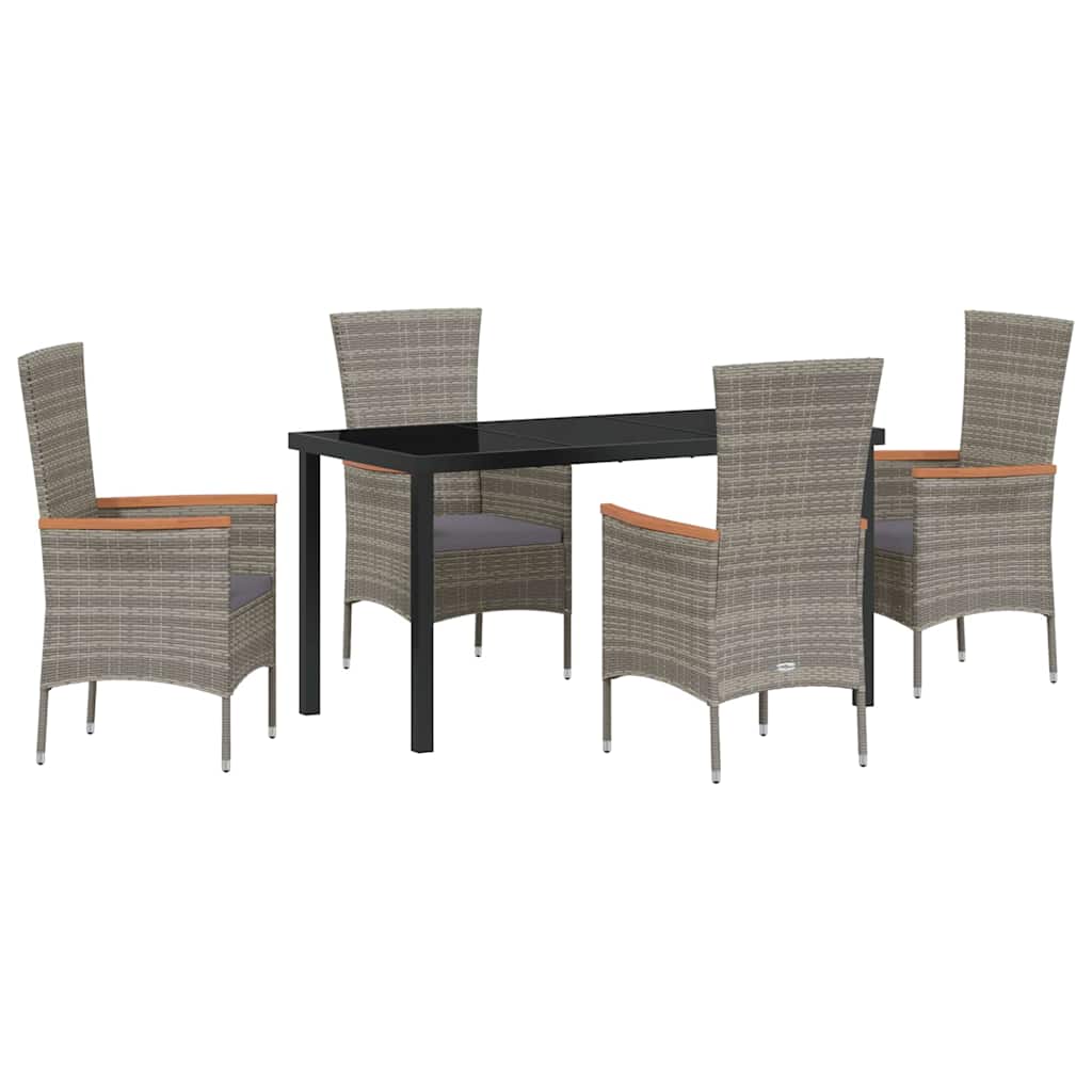 Set da Pranzo per Giardino con cuscino 5 pcs Grigio Poly Rattan - homemem39