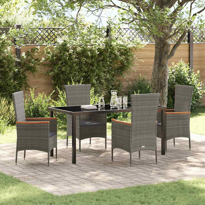 Set da Pranzo per Giardino con cuscino 5 pcs Grigio Poly Rattan - homemem39