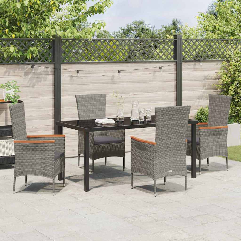 Set da Pranzo per Giardino con cuscino 5 pcs Grigio Poly Rattan - homemem39