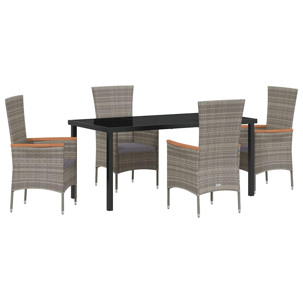 Set da Pranzo per Giardino con cuscino 5 pcs Grigio Poly Rattan - homemem39