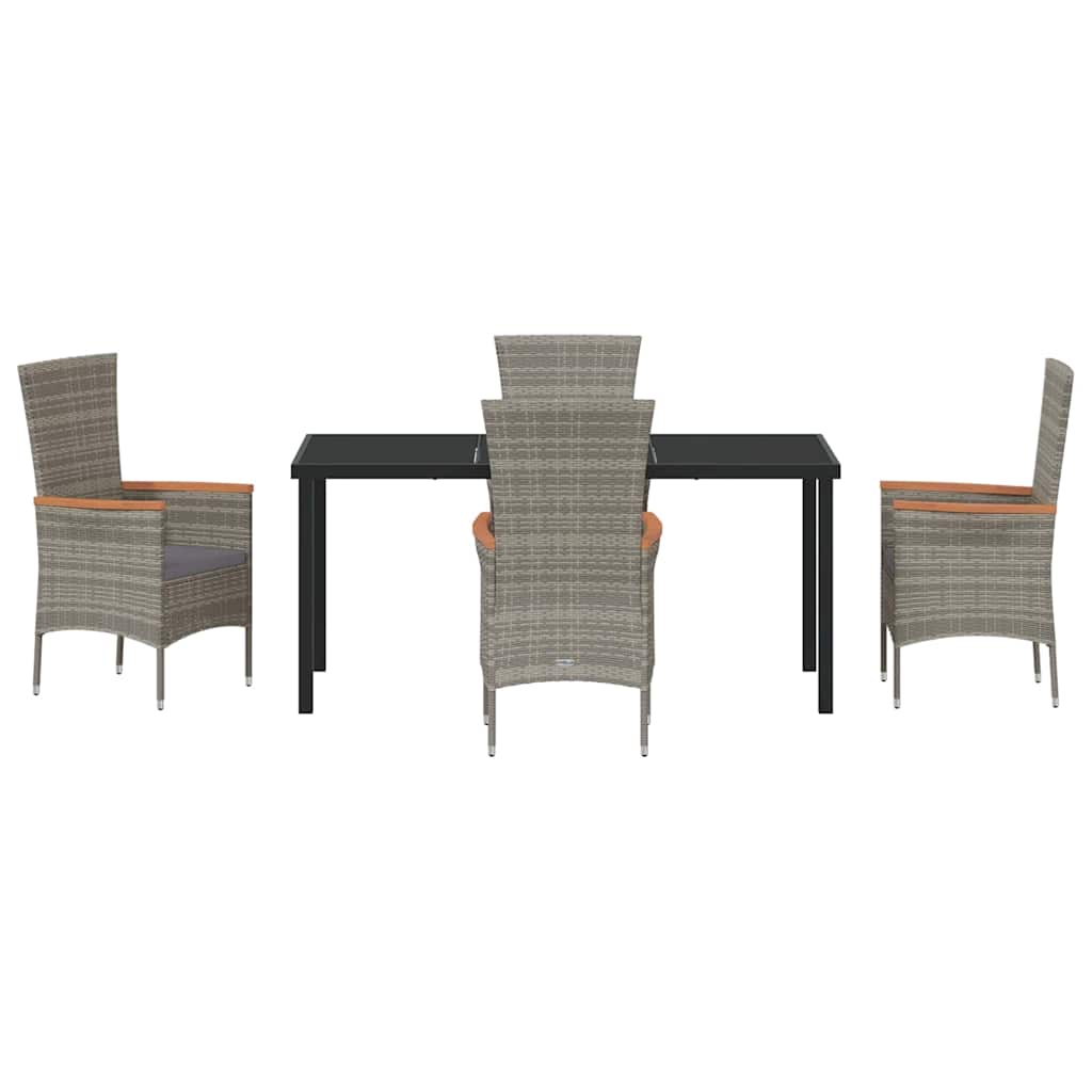 Set da Pranzo per Giardino con cuscino 5 pcs Grigio Poly Rattan - homemem39