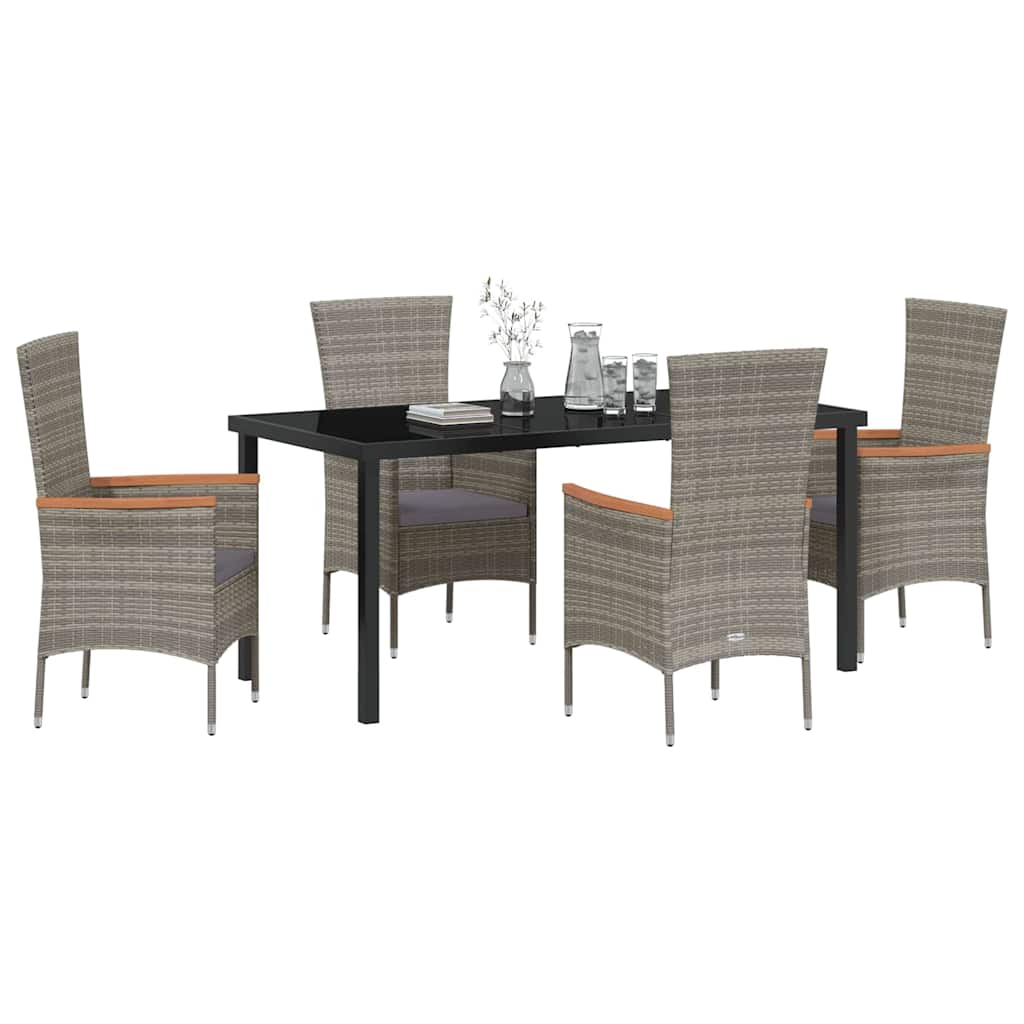 Set da Pranzo per Giardino con cuscino 5 pcs Grigio Poly Rattan - homemem39