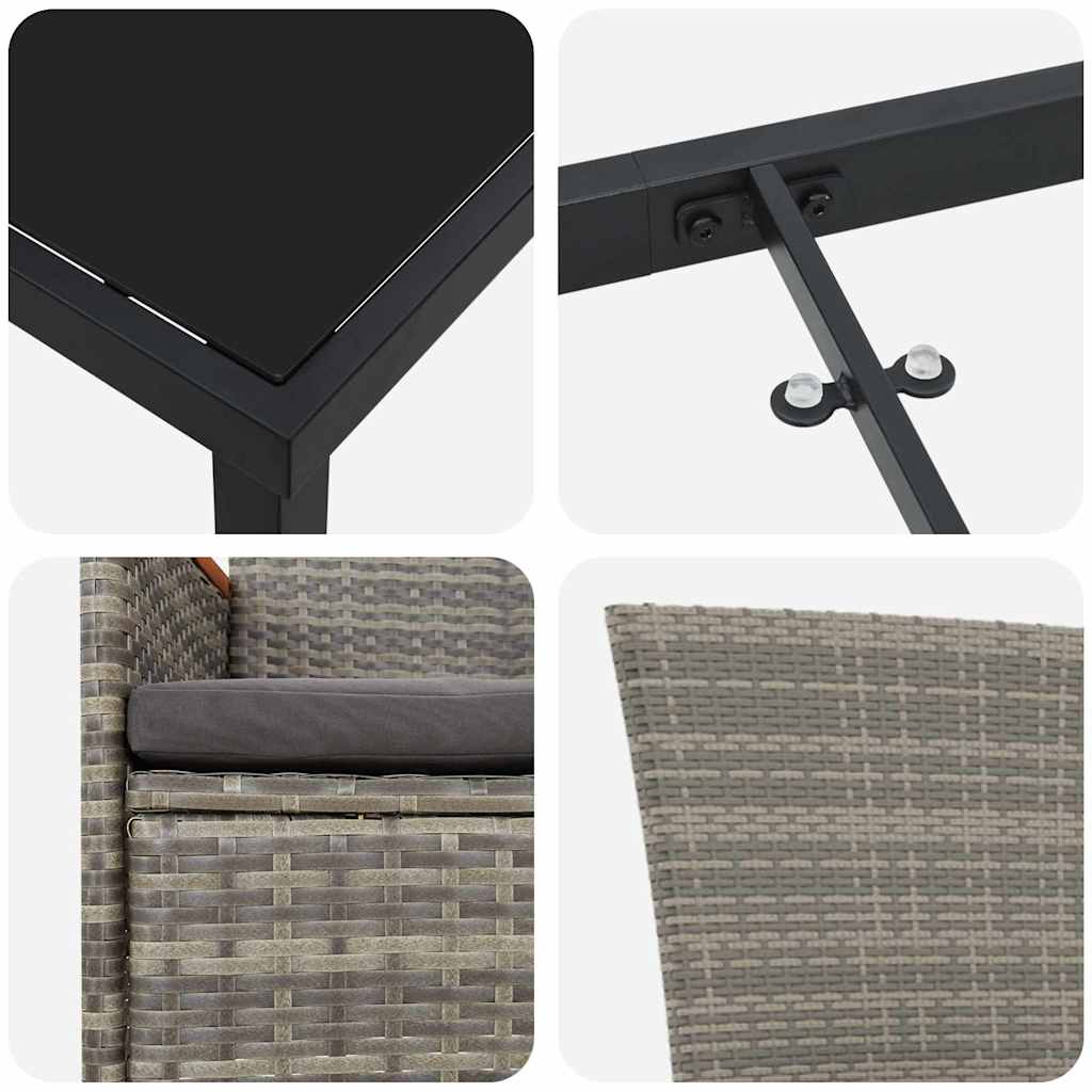 Set da Pranzo per Giardino con cuscino 7 pcs Grigio Poly Rattan - homemem39