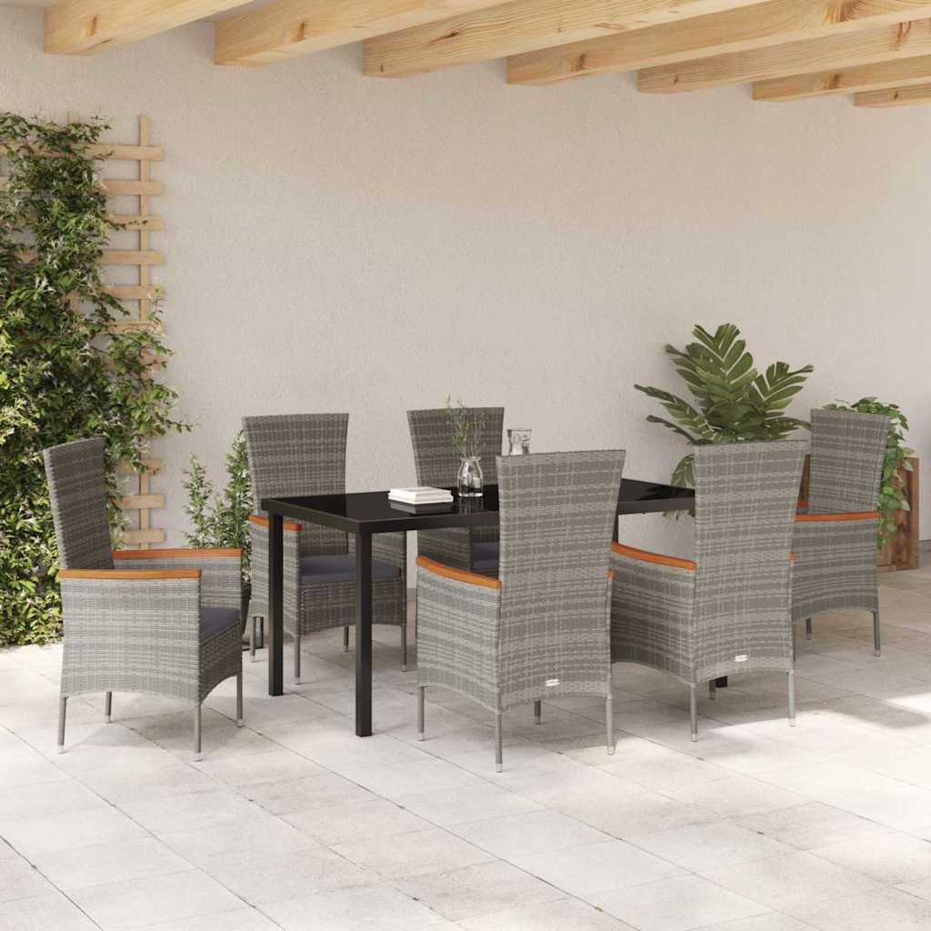 Set da Pranzo per Giardino con cuscino 7 pcs Grigio Poly Rattan - homemem39