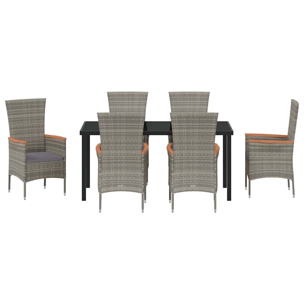 Set da Pranzo per Giardino con cuscino 7 pcs Grigio Poly Rattan - homemem39