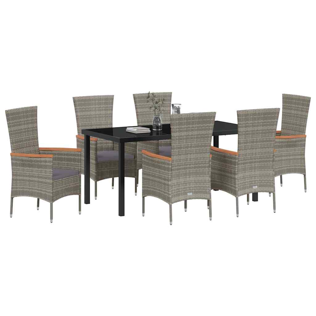 Set da Pranzo per Giardino con cuscino 7 pcs Grigio Poly Rattan - homemem39