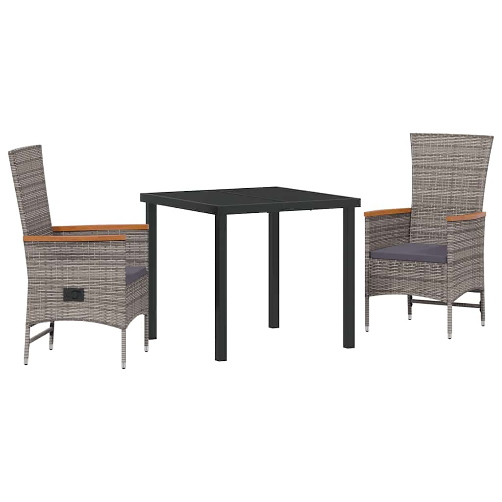 Set da Pranzo per Giardino con cuscino 3 pcs Grigio Poly Rattan - homemem39