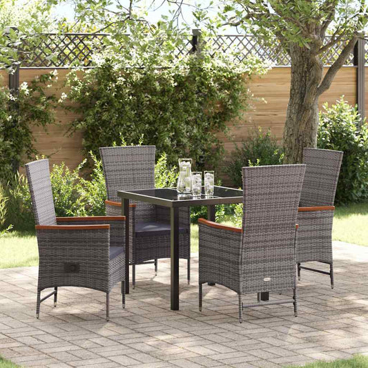 Set da Pranzo per Giardino con cuscino 5 pcs Grigio Poly Rattan - homemem39