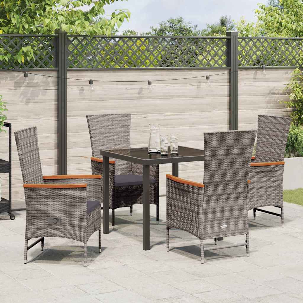 Set da Pranzo per Giardino con cuscino 5 pcs Grigio Poly Rattan - homemem39