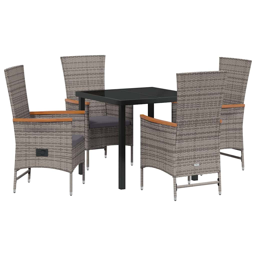 Set da Pranzo per Giardino con cuscino 5 pcs Grigio Poly Rattan - homemem39