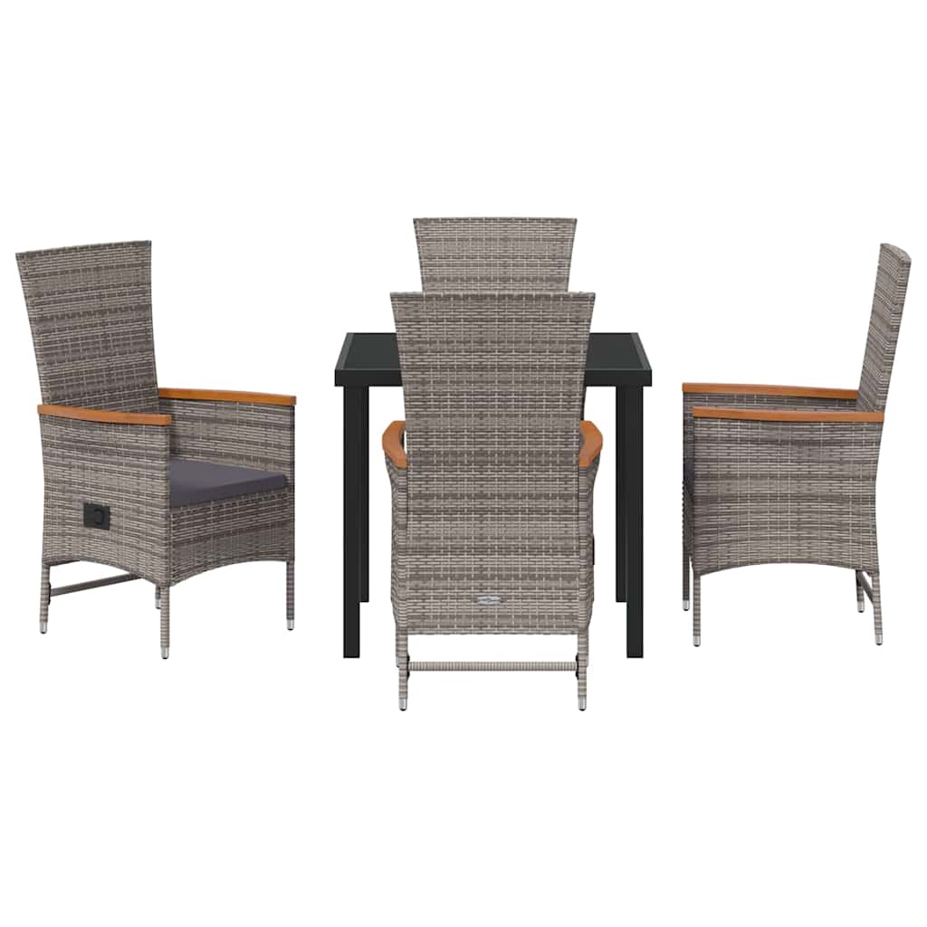 Set da Pranzo per Giardino con cuscino 5 pcs Grigio Poly Rattan - homemem39